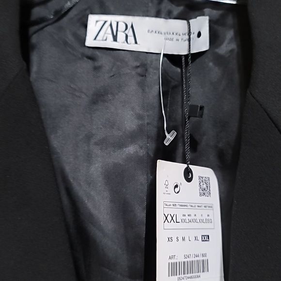 ZARA Black Padded Shoulder Double Breasted Blazer with Gold Buttons Sz XXL - Picture 6 of 12